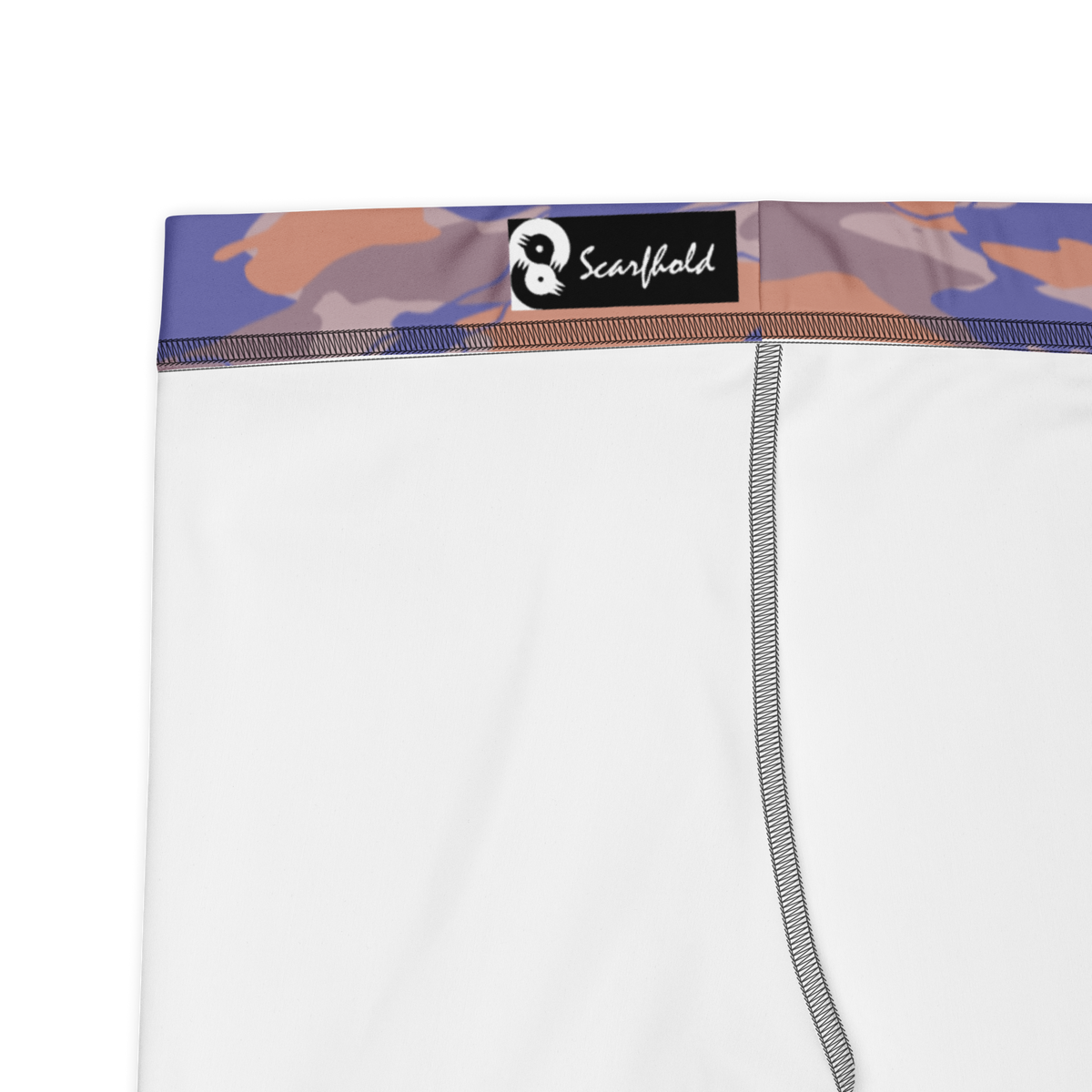Marsho Very Peri 3 camouflage mid-rise comfort leggings, fabric and construction details.