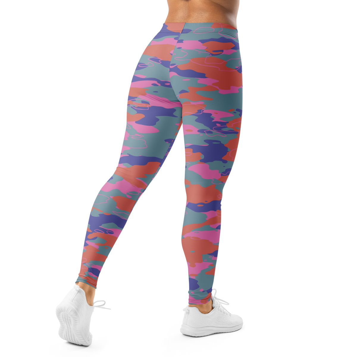 Marsho Very Peri 4 camouflage mid-rise comfort leggings, back view.