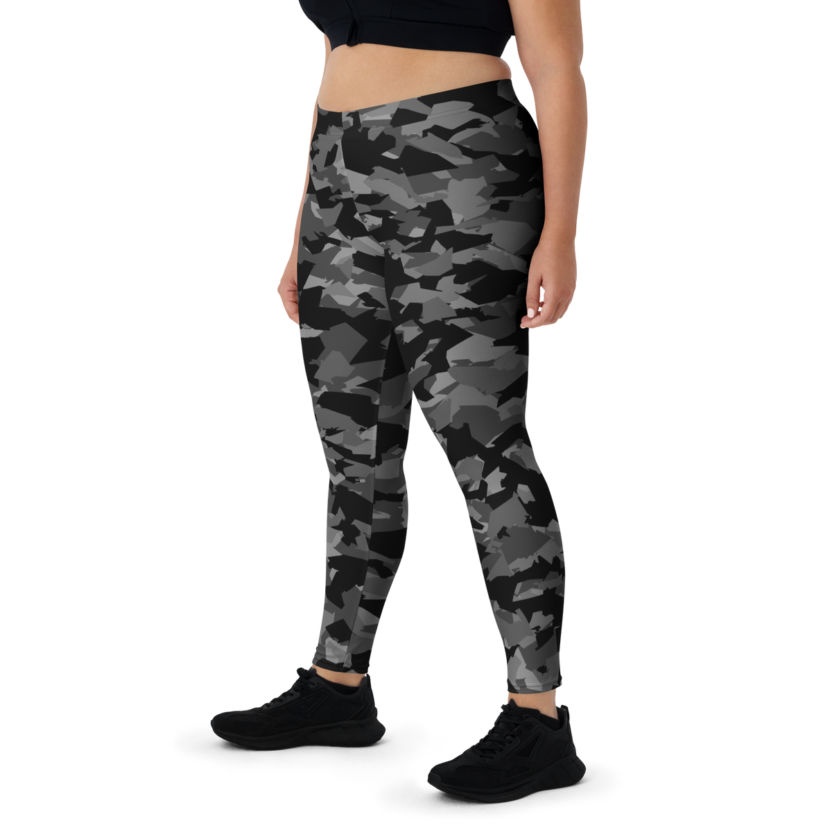 Mica Greyscale 1 camouflage mid-rise comfort leggings, oversize-fit front view.