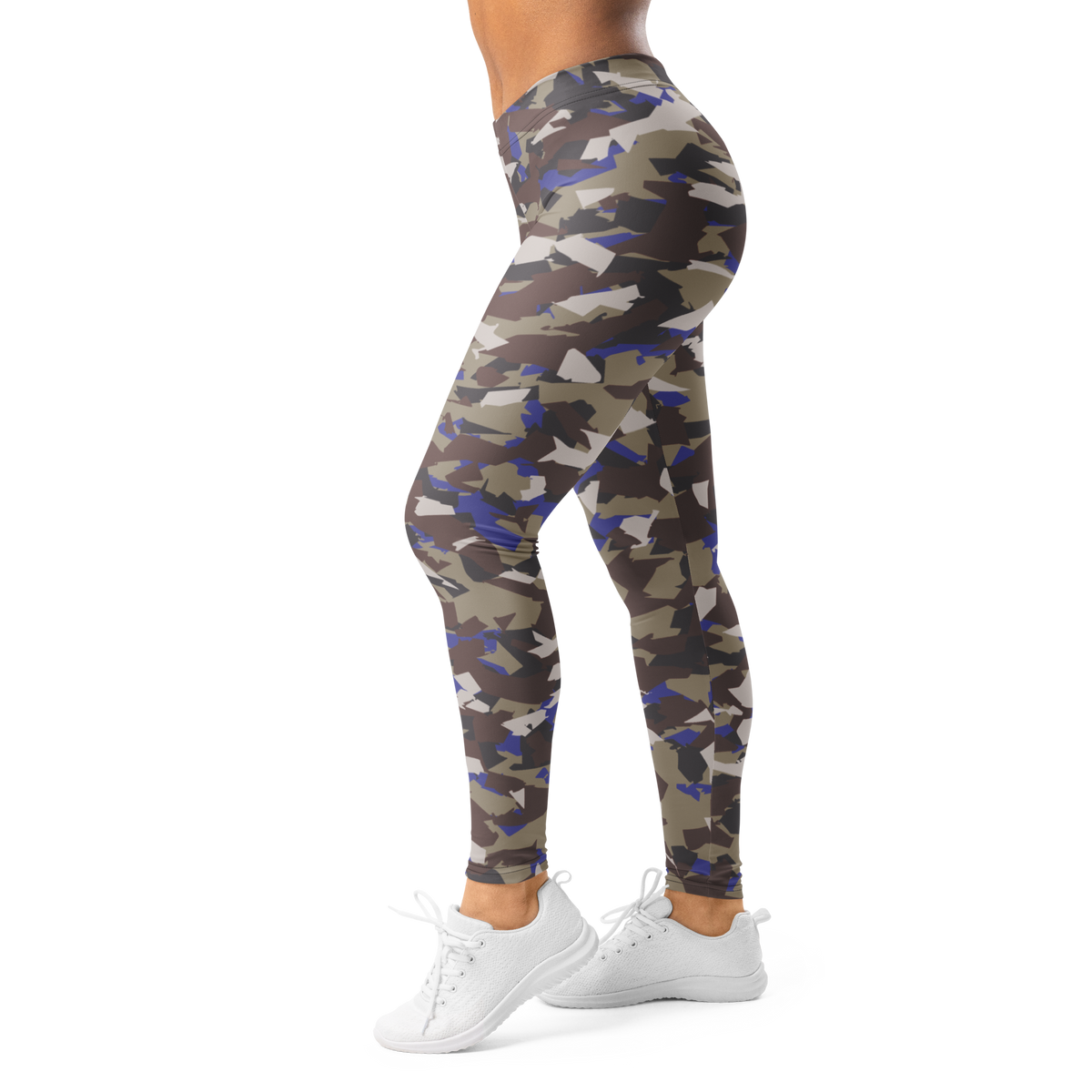 Mica Very Peri camouflage mid-rise comfort leggings, left-side view.