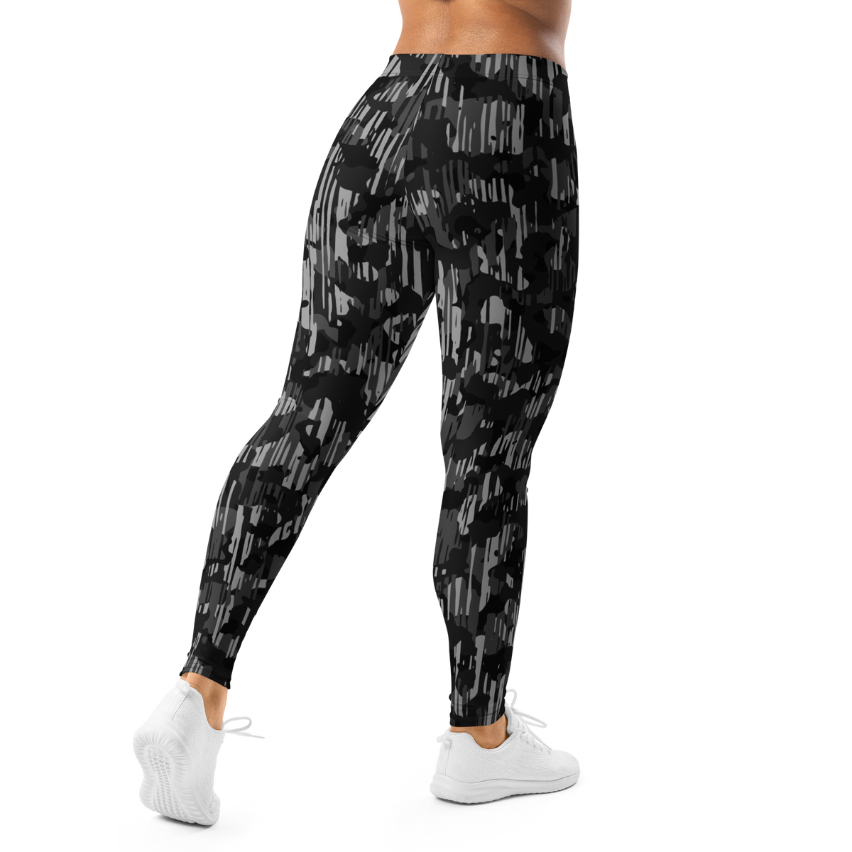 Savannah Black mid-rise comfort leggings, back view.