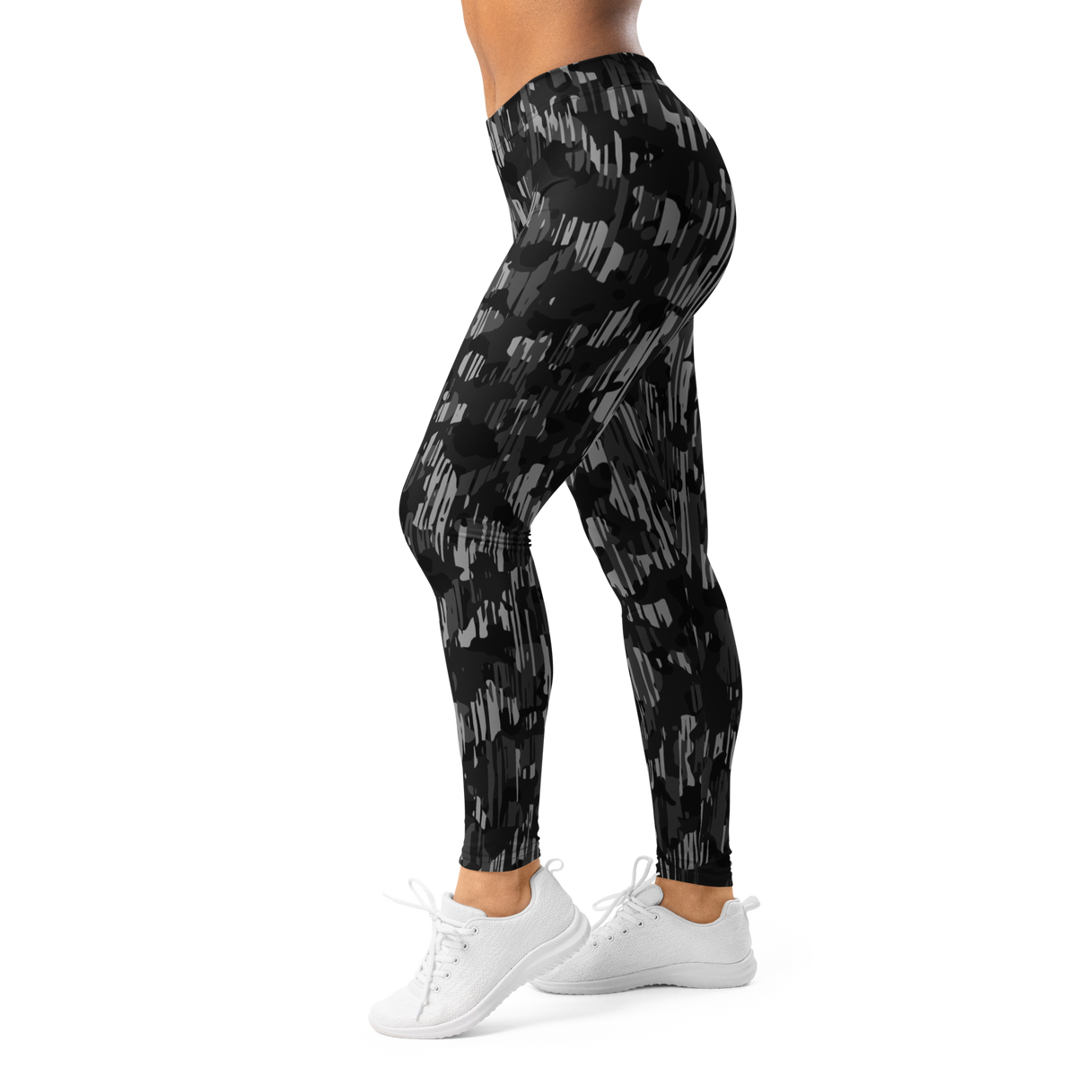 Savannah Black mid-rise comfort leggings, left-side view.