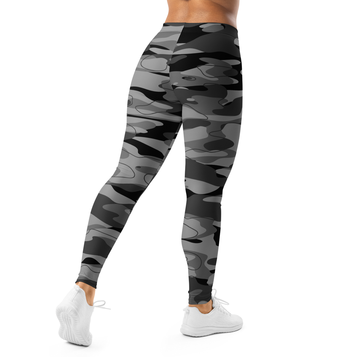 Tideway Greyscale mid-rise comfort leggings, back view.