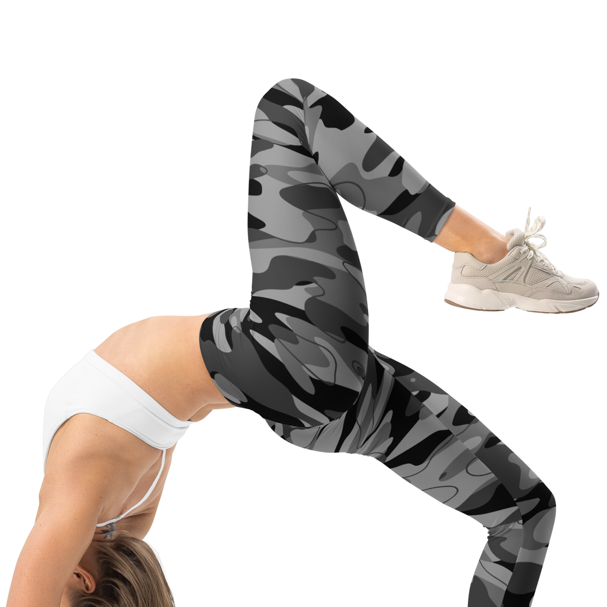 Tideway Greyscale mid-rise comfort leggings, right-side view.