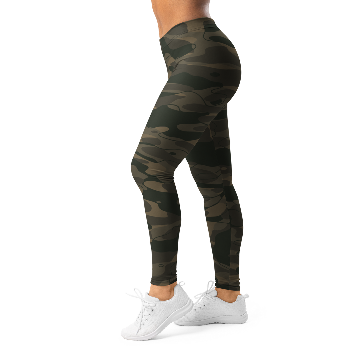 Tideway Woodland mid-rise comfort leggings, left-side view.