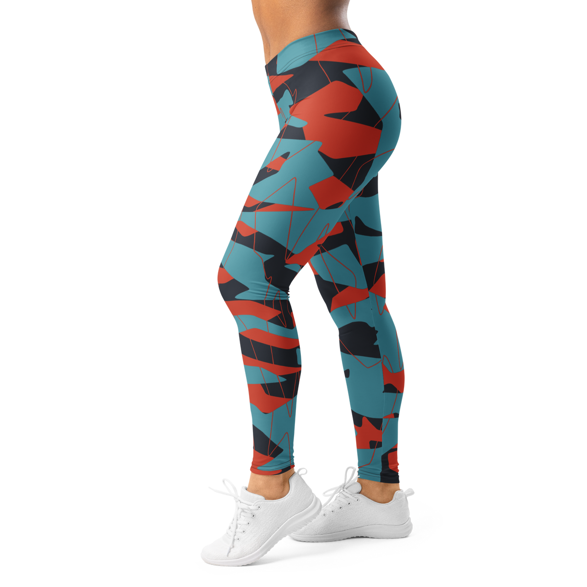 Timbre Classic Blue 14 camouflage mid-rise comfort leggings, left-side view.