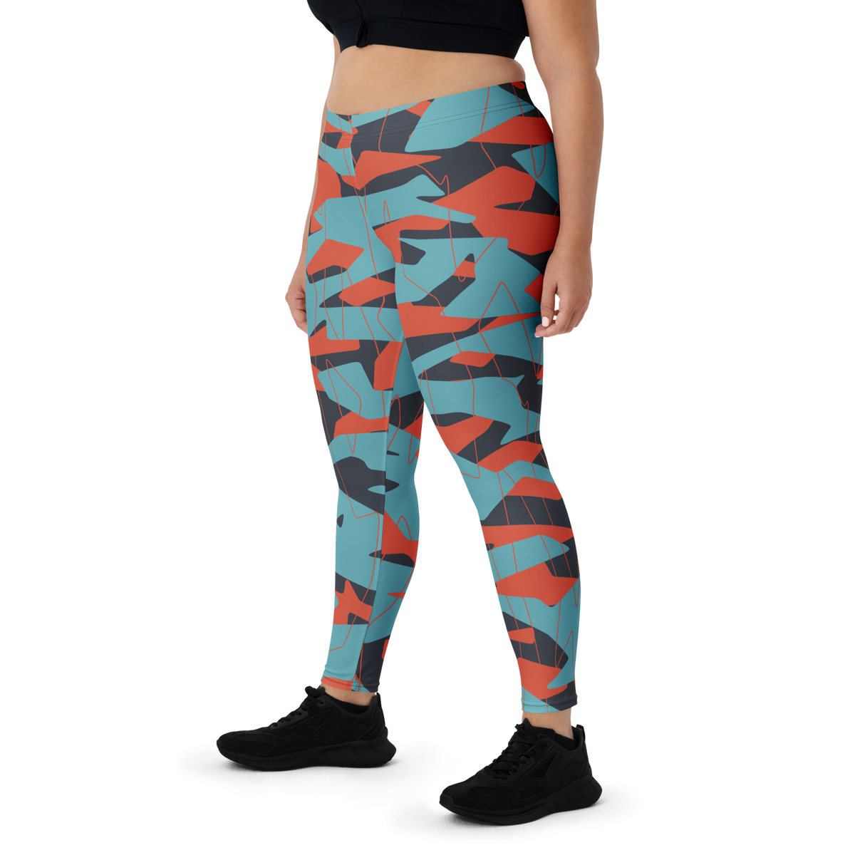 Timbre Classic Blue 14 camouflage mid-rise comfort leggings, oversize-fit front view.