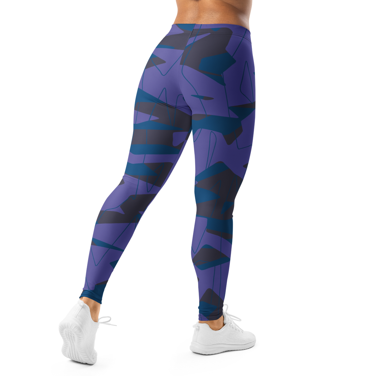 Timbre Classic Blue 18 camouflage mid-rise comfort leggings, back view.