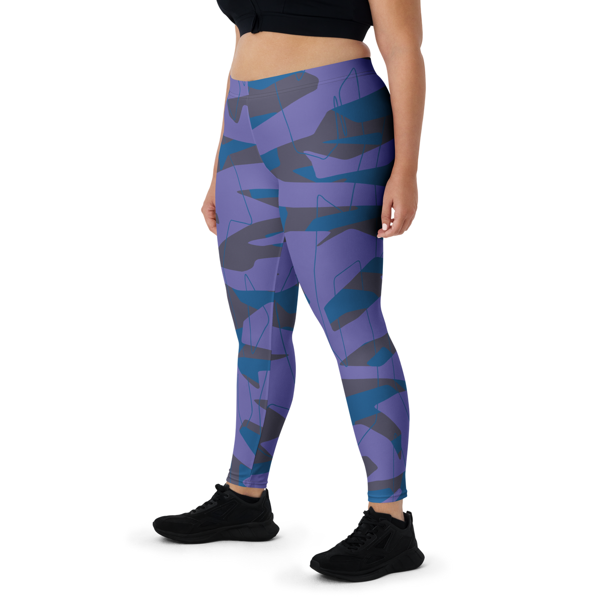 Timbre Classic Blue 18 camouflage mid-rise comfort leggings, oversize-fit front view.