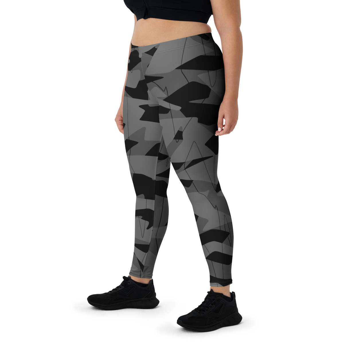 Timbre Greyscale 1 camouflage mid-rise comfort leggings, oversize-fit front view.