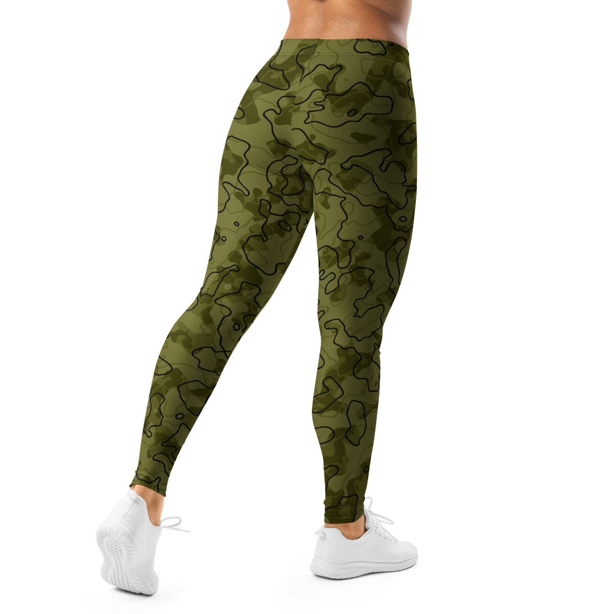 Tundra Cardamom Seed camouflage mid-rise comfort leggings, back view.