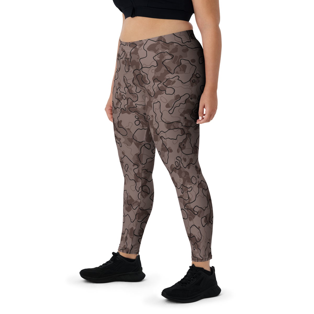 Tundra Chicory Coffee camouflage mid-rise comfort leggings, oversize-fit front view.