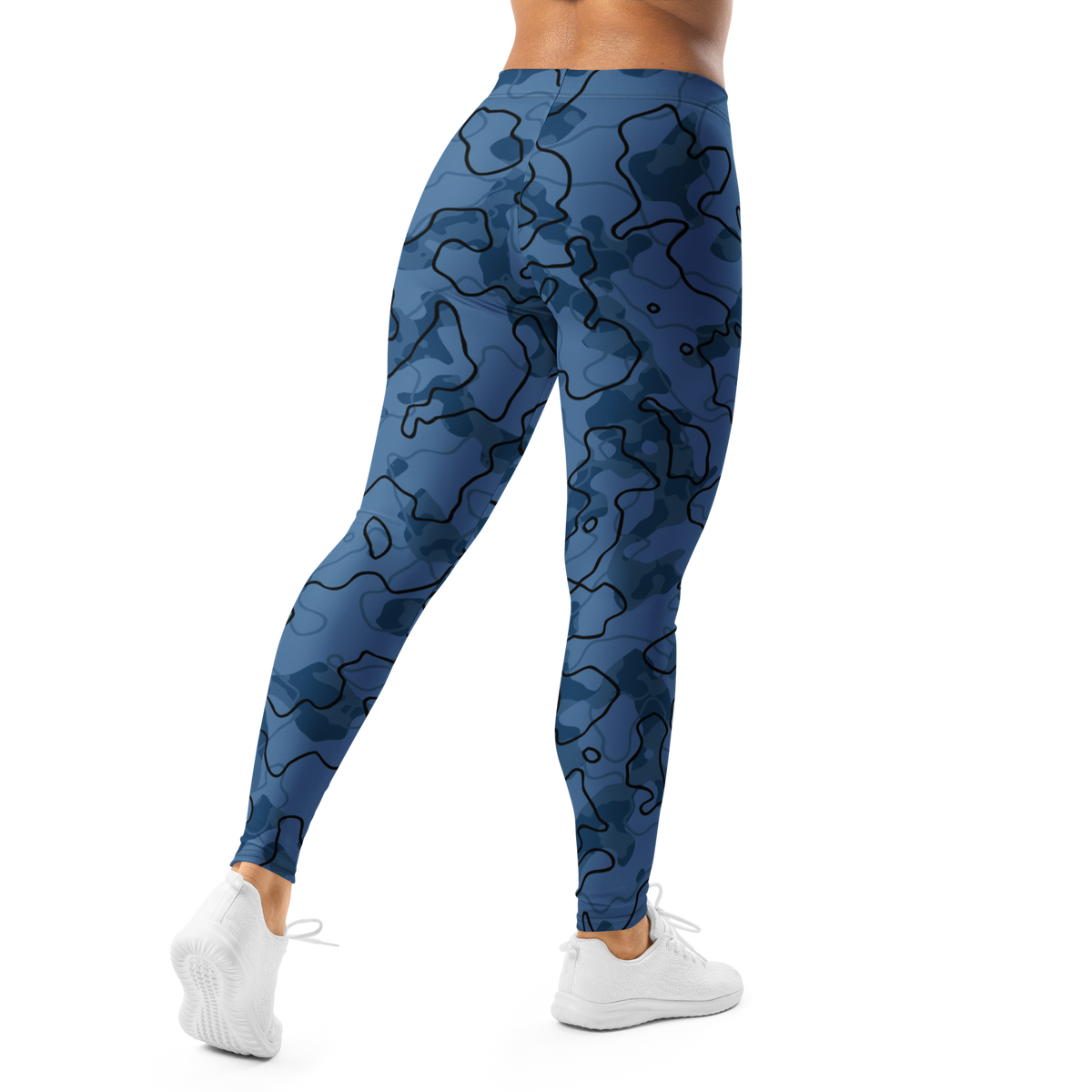 Tundra Lichen Blue camouflage mid-rise comfort leggings, back view.