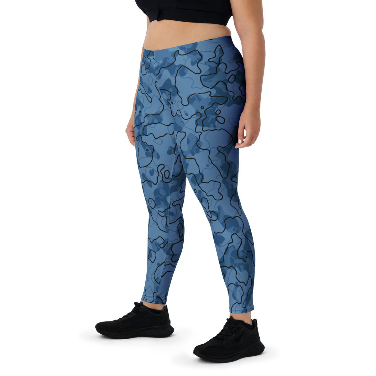 Tundra Lichen Blue camouflage mid-rise comfort leggings, oversize-fit front view.