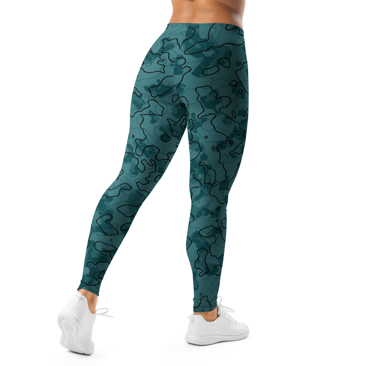 Tundra Waterspout camouflage mid-rise comfort leggings, back view.