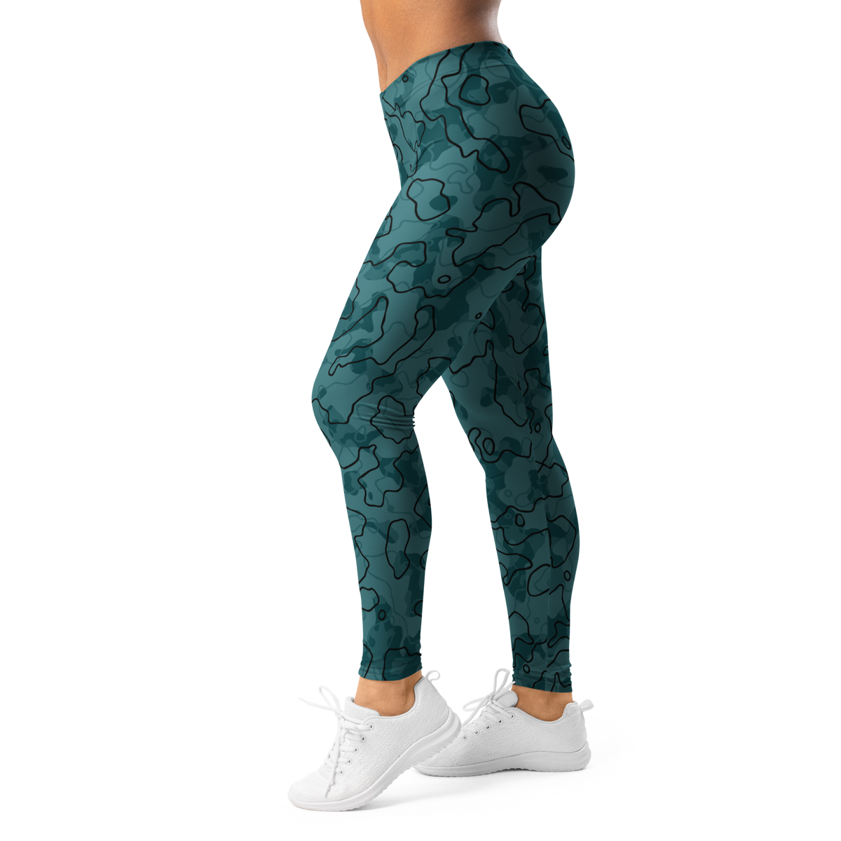 Tundra Waterspout camouflage mid-rise comfort leggings, left-side view.